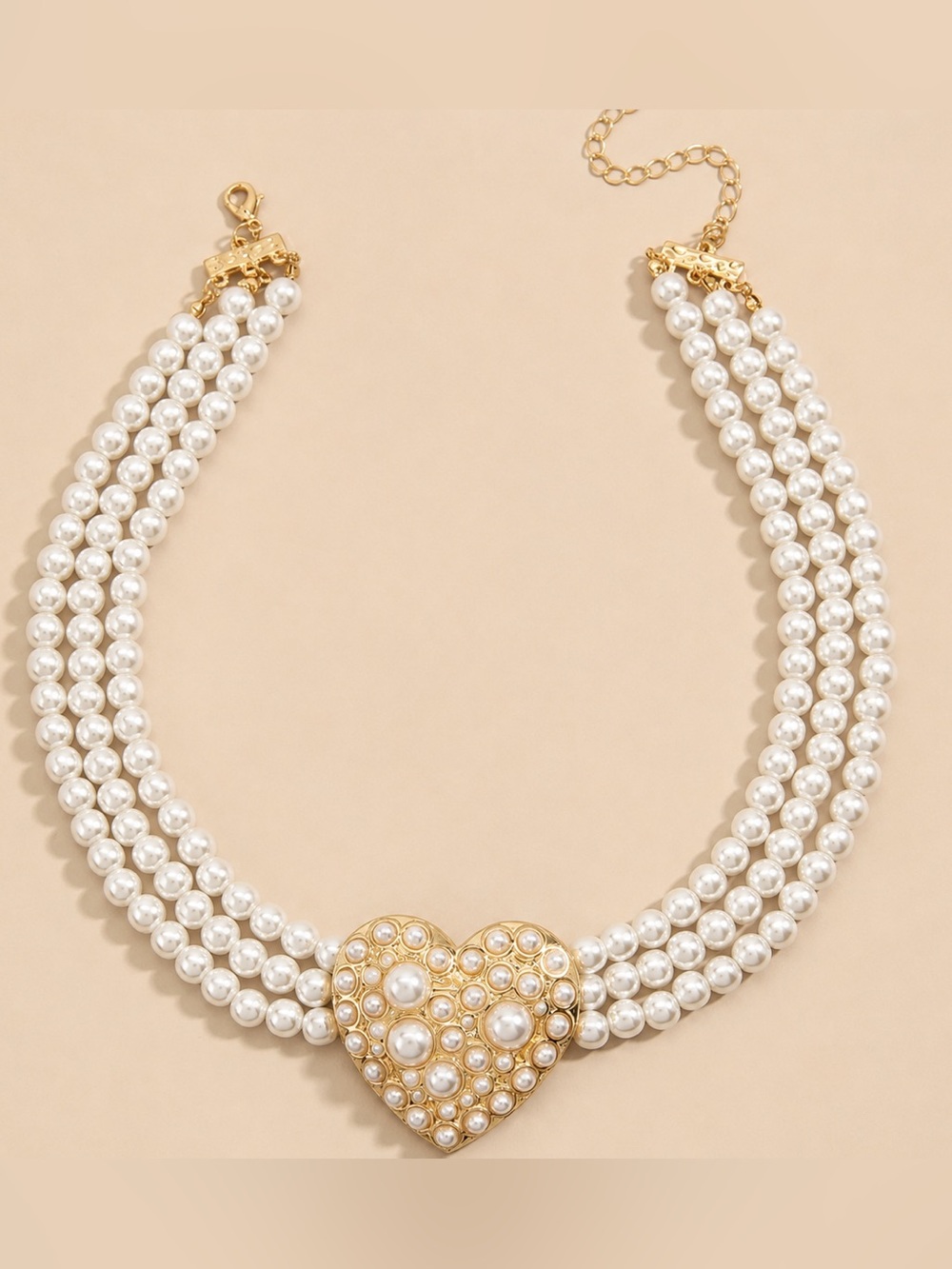 Gold & White Pearl Heart Necklace - Vintage Style Women Jewelry